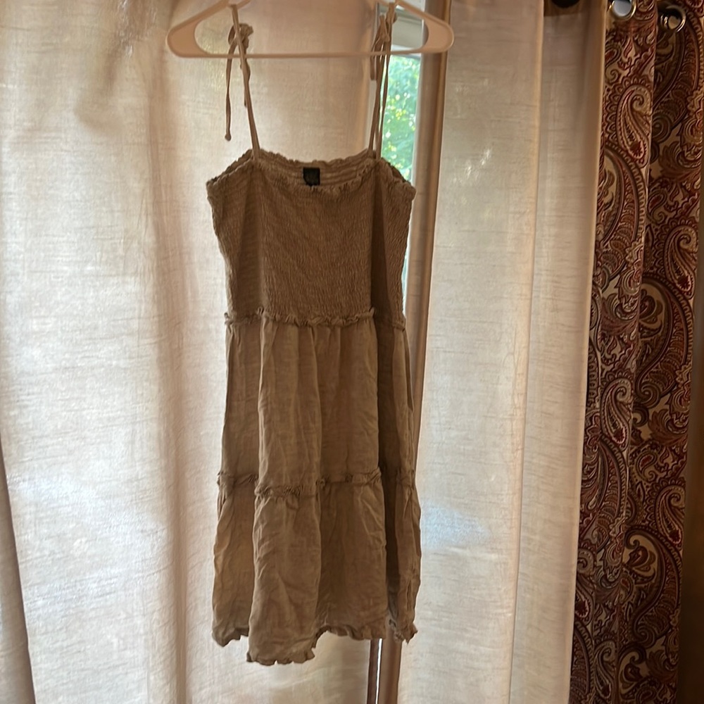Wild fable 3 tiered tan linen dress